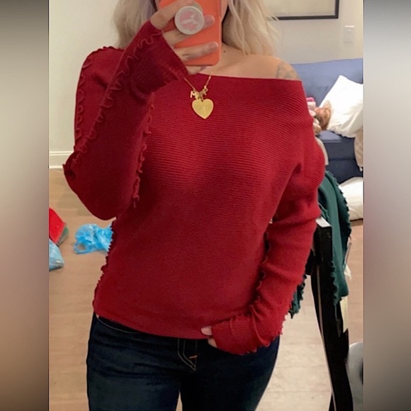 ☃️BOGO50%☃️🆕🌿ALLIE ROSE:GREEN Ribbed Back Button Down Frilly Arm Sweater SMALL - Picture 4 of 9